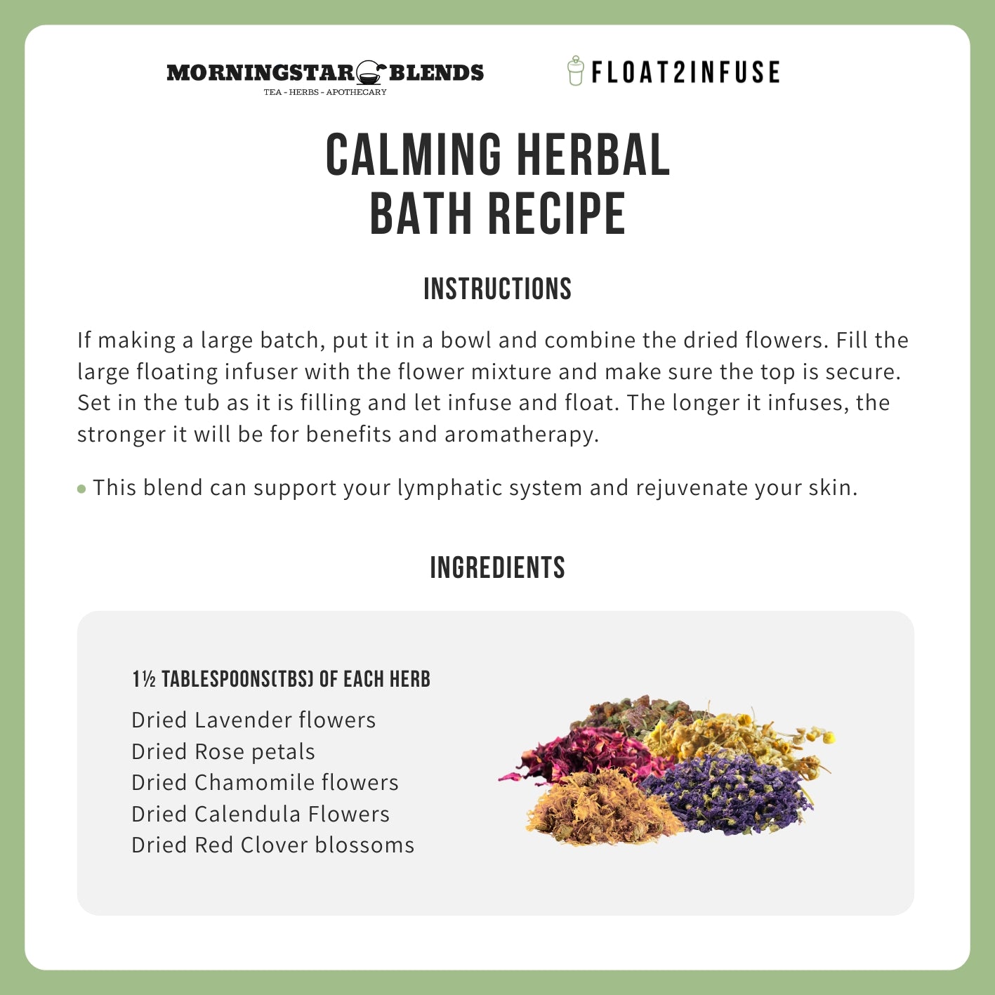 Large Infuser Recipe Card I Calming Herbal Bath Self Care