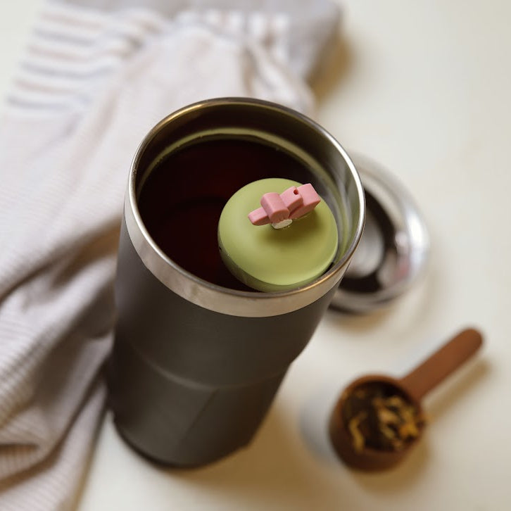 Warm Pink Lotus Flower Floating Tea Steeper I Green Base