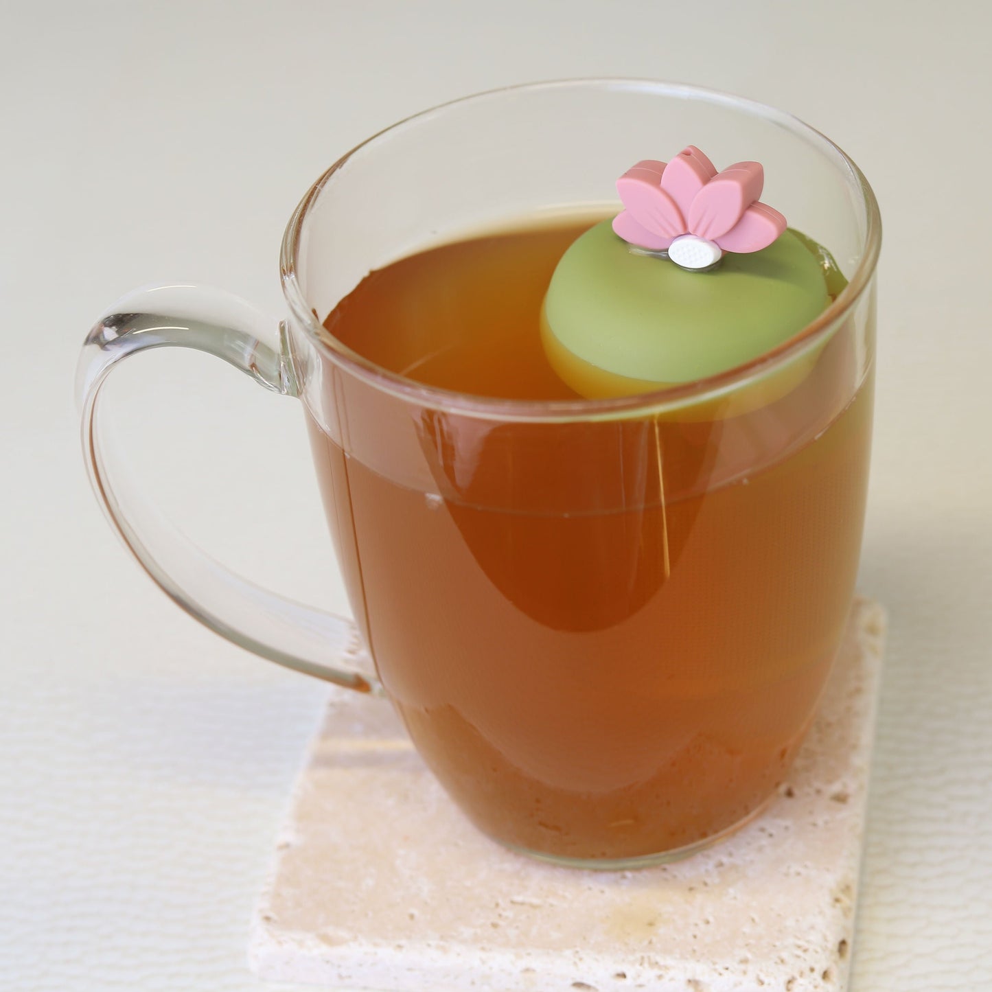 Warm Pink Lotus Flower Floating Tea Steeper I Green Base