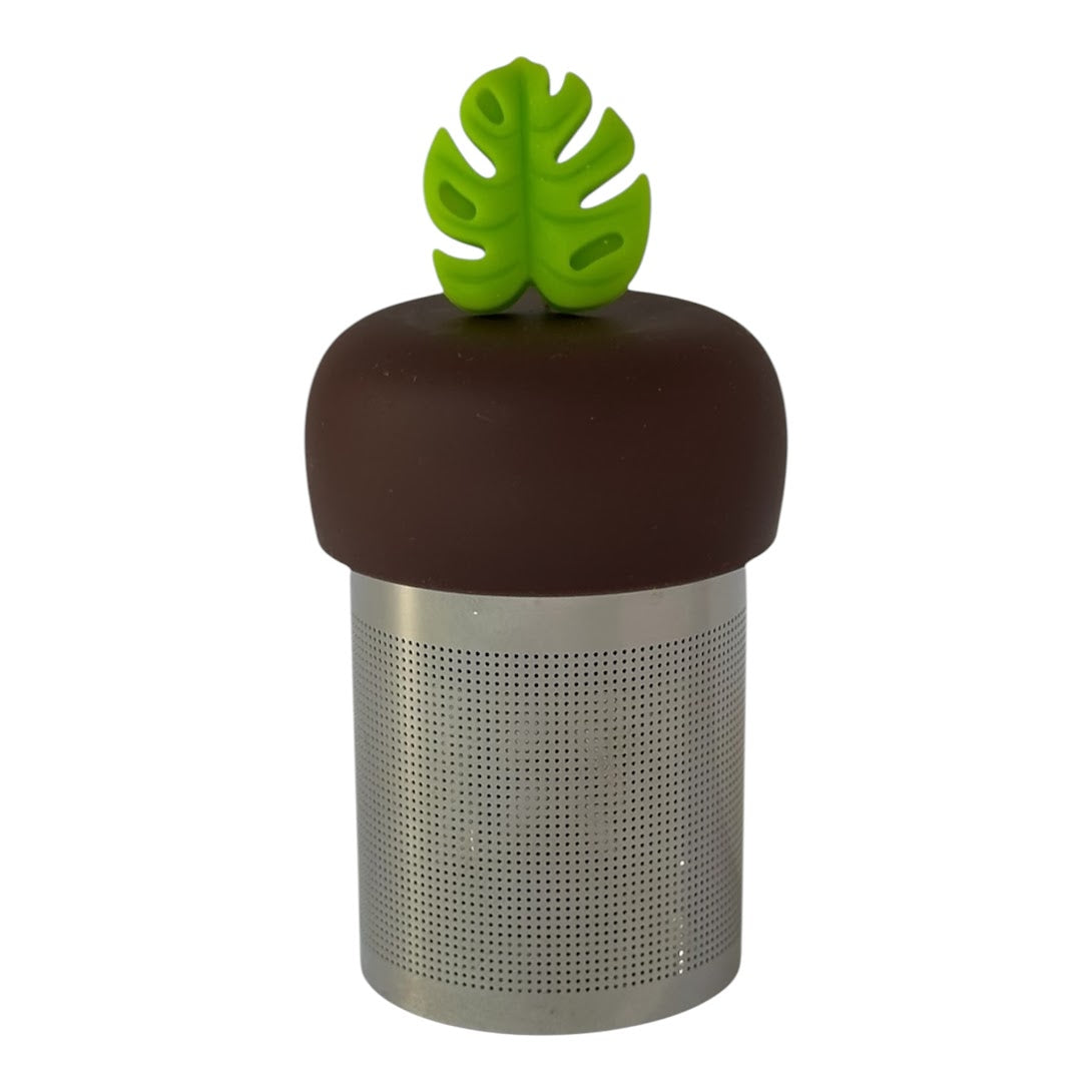 Lime Green Monstera Leaf Floating Tea Steeper I Brown Base
