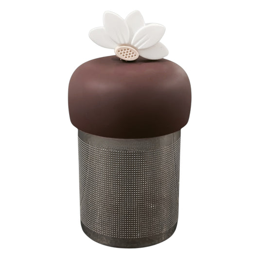 White Lotus Flower Floating Tea Steeper I Brown Base