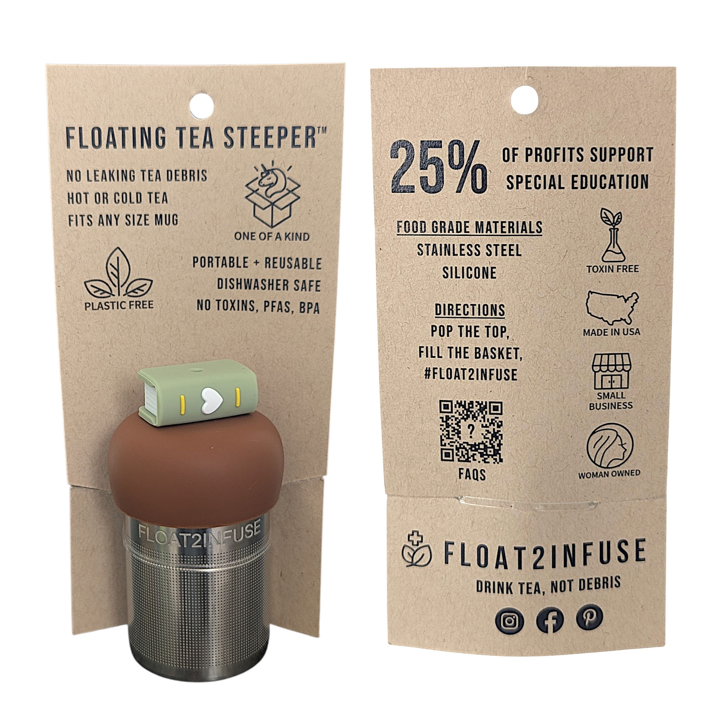 Green Heart Book Floating Tea Steeper™ l light brown