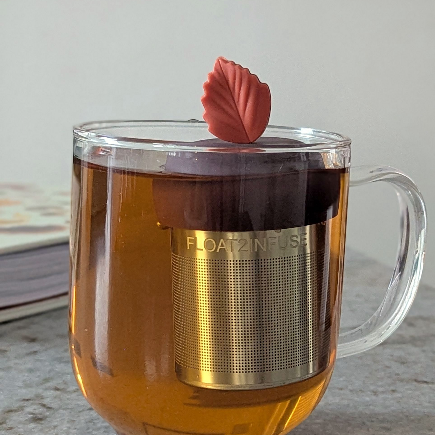 Red Fall Leaf Floating Tea Steeper I Brown Base