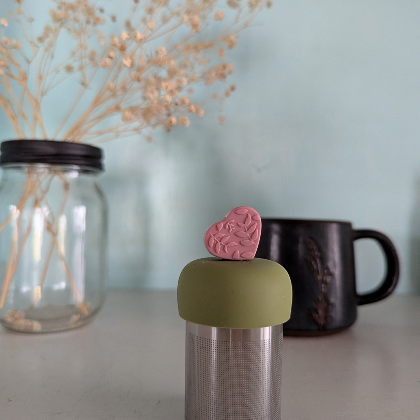Warm Pink Floral Heart Floating Tea Steeper