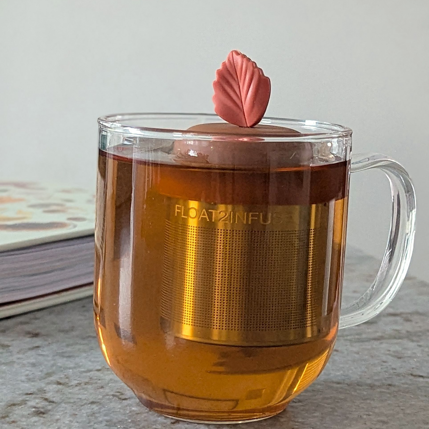 Red Fall Leaf Floating Tea Steeper™ l light brown