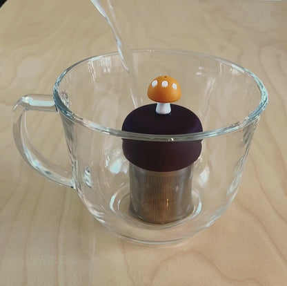 Golden Orange Mushroom Floating Tea Steeper I Brown Base