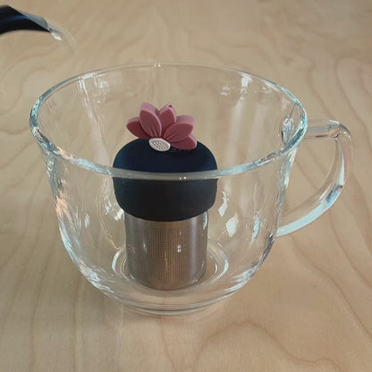 Warm Pink Lotus Flower Floating Tea Steeper I Grey Base