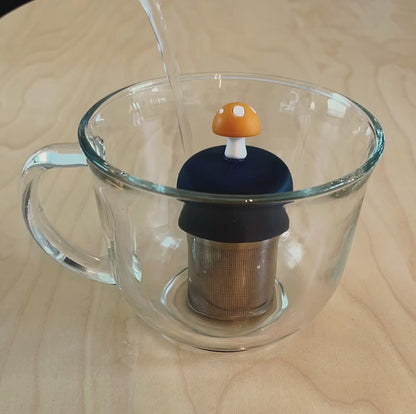 Golden Orange Mushroom Floating Tea Steeper I Grey Base