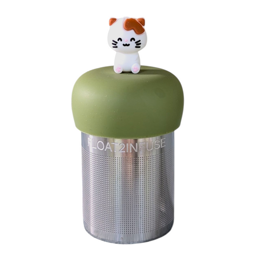 White Brown Kitty Floating Tea Steeper l green base